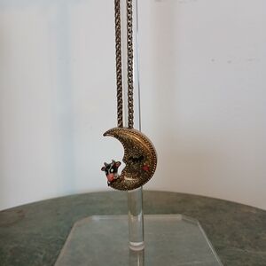Gold Moon Pendant Necklace VINTAGE BETSEY JOHNSON Cow jumped over the MOON